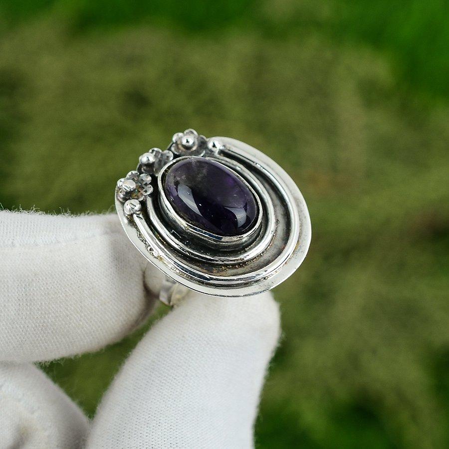 Natural Star Amethyst Gemstone 925 Silver Statement Adjustable Ring For Girls Adjustable