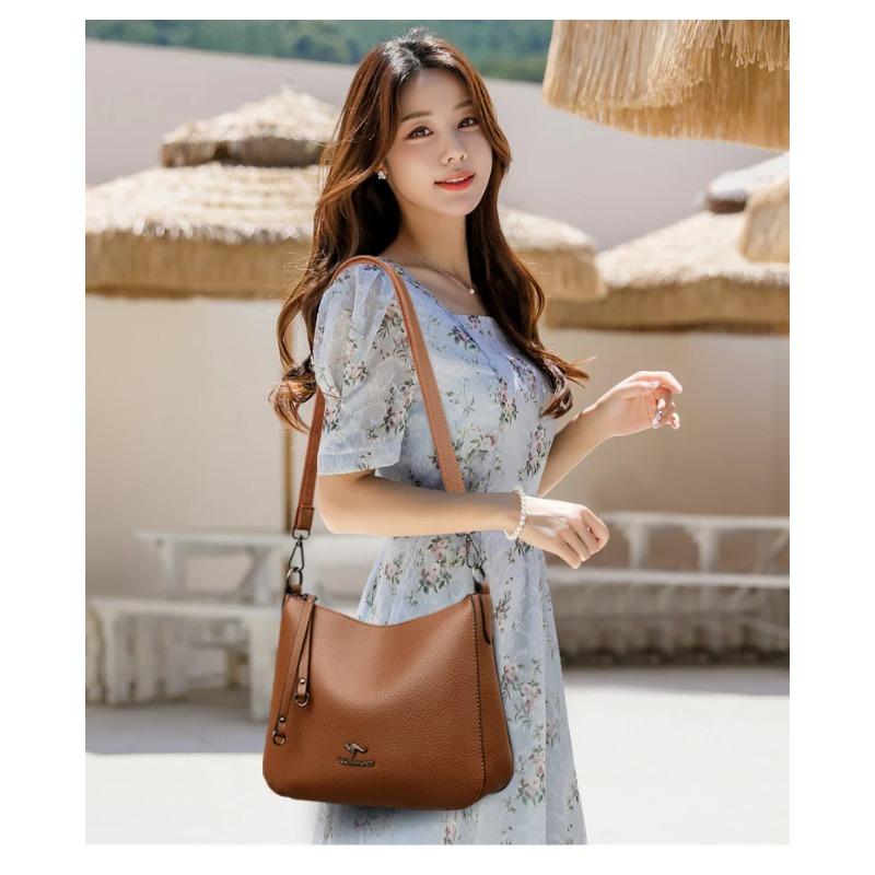 Women's Vintage Leather Crossbody Bag Multi-Pocket Soft Leather Shoulder Bag Tassel Shoulder Bag for Daily Use Shopping Commuting