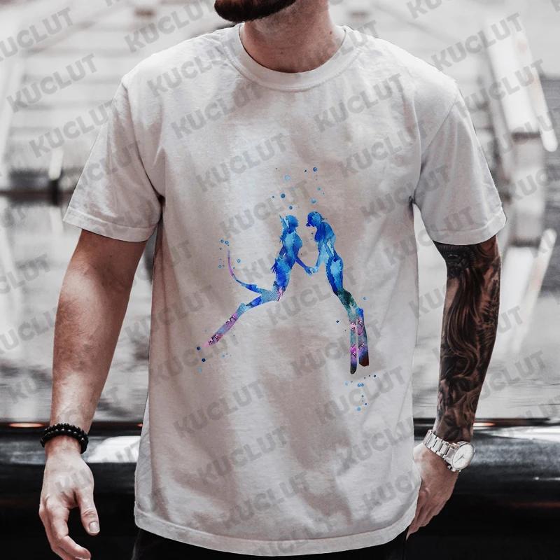 Summer Streetwear Scuba Diver Watercolor Diving Print Men's Brand T-shirts Scuba Diver Design Tops Breathable Men Women Tshirts