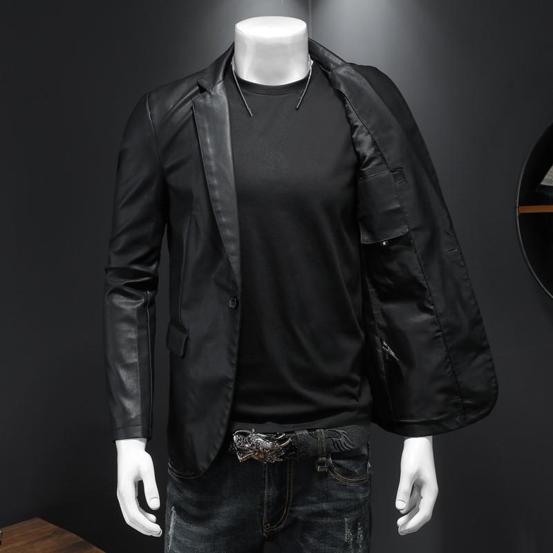Mens Slim Fit Leather Jackets PU Casual Motorcycle Coats Turn Down Collar Black Moto Biker Leather Suede Outerwear Men