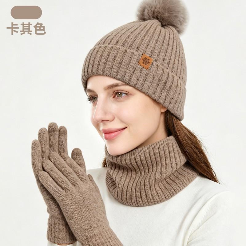 Womens Winter Knit Hat Scarf Gloves Set Alpaca Wool Warm Windproof Outdoor Accessory Adult Female
