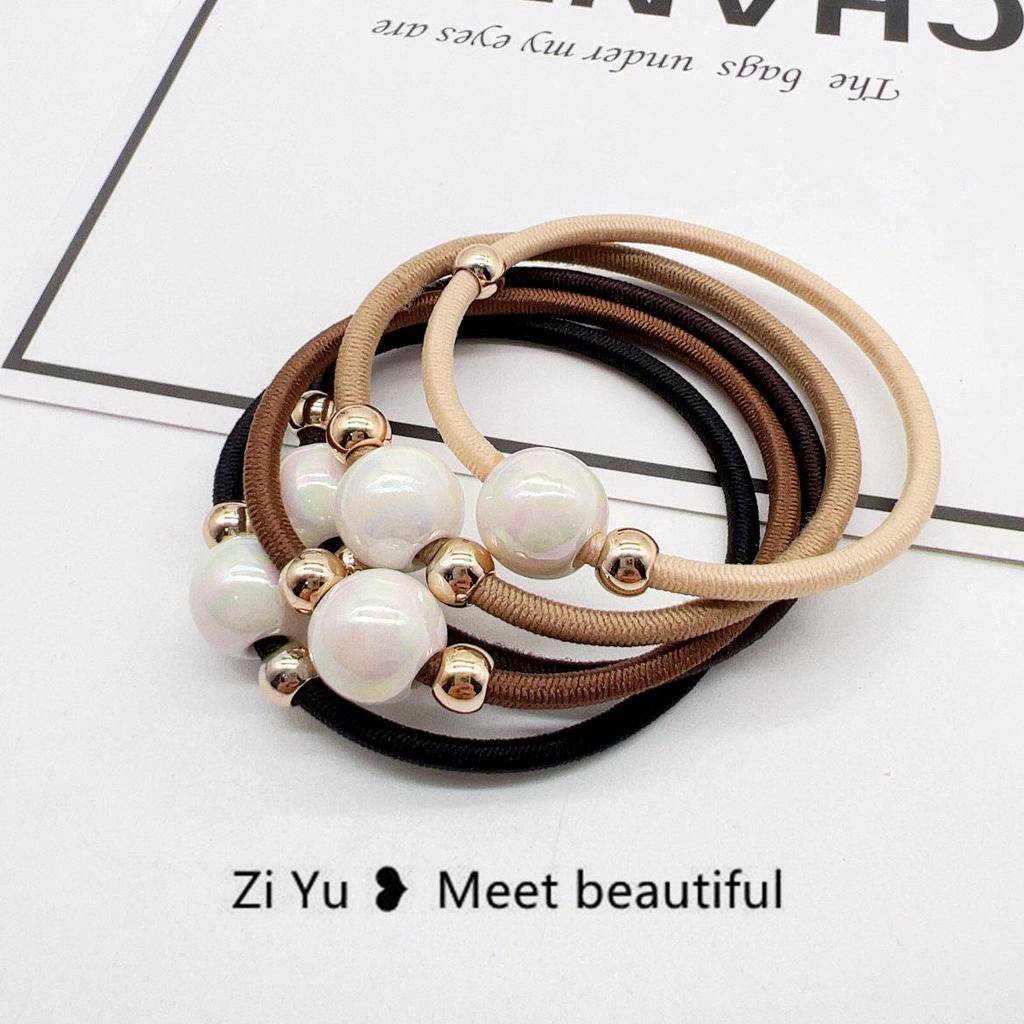 Pearl Hair Tie: Women's Elastic Leather-Covered Hair Ring