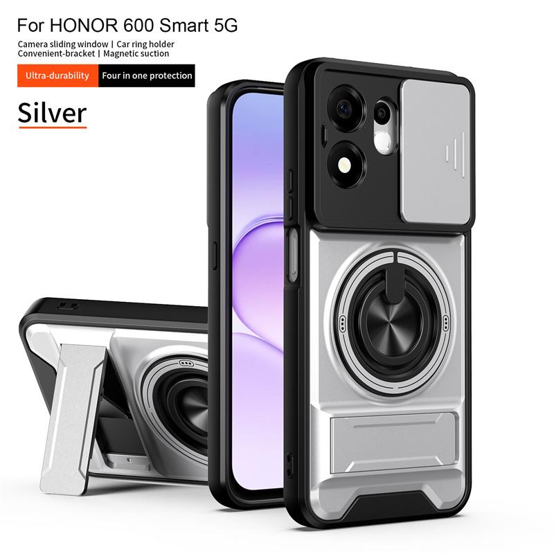 For Honor 600 Smart 5G Case Armor Slide Lens Protector Phone Cover For Honor 600Smart 5G Car Magnetic Holder Ring Stand Funda