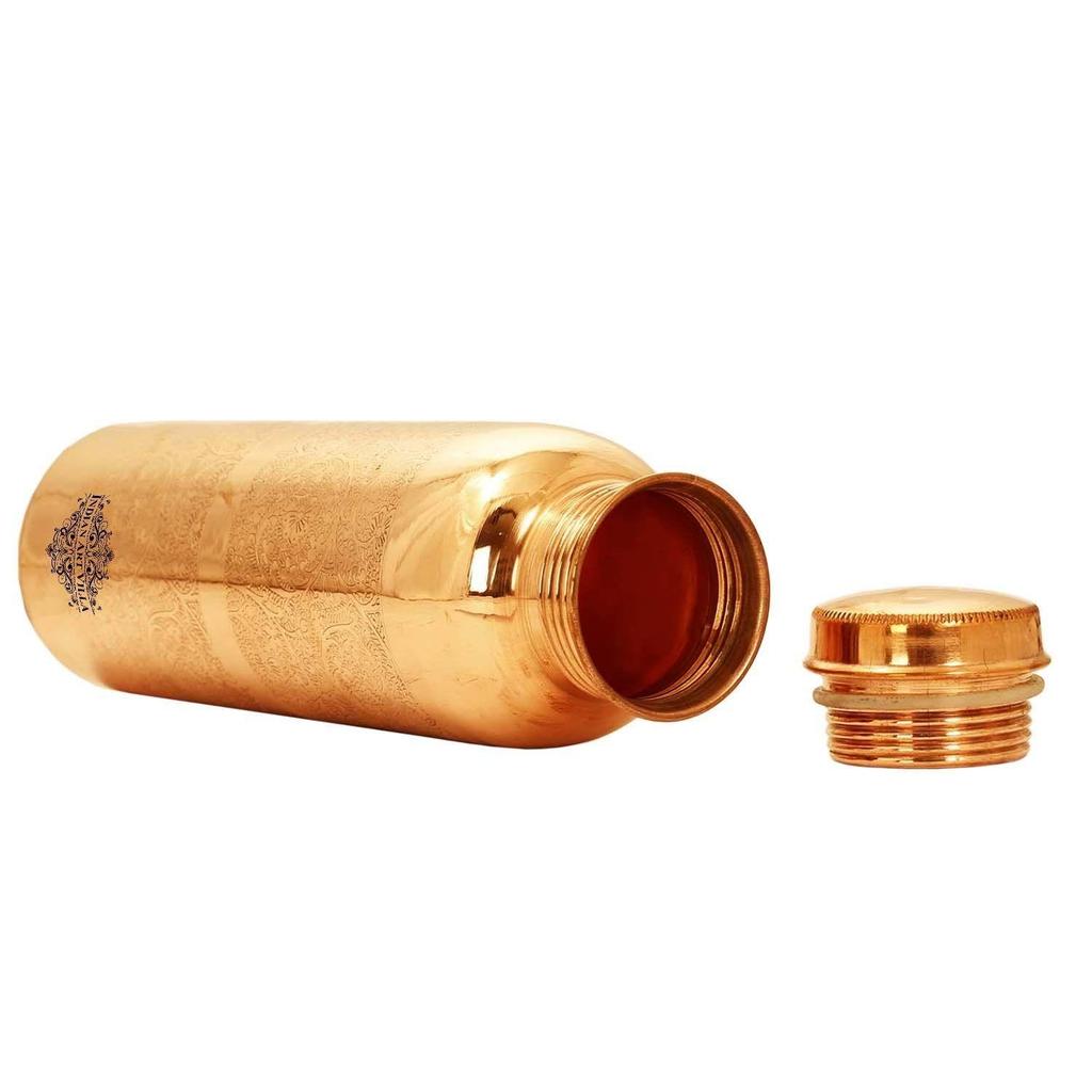 Copper Drinkware Gift Set of Embossed Design 1 Bottle & 2 Glass with Gift Box, Gift Item for Diwali, Bottle-600 ml & Glass-300 ml
