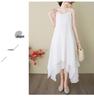 2025 Summer Cotton Linen Dual-Layer Midi Dress - Irregular Hem Literary Style