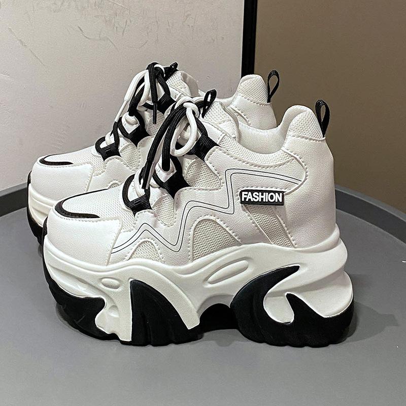 

25 Весенние высококачественные женские туфли на танкетке с толстой подошвой, подходящие по цвету, повседневные кроссовки, женские кроссовки для бега zapatillas de mujer 37 чёрный