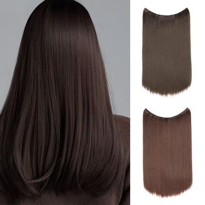 Women Fish Line No Clips In Hair Extensions Long Straight Blonde Black Synthetic Hair Piece