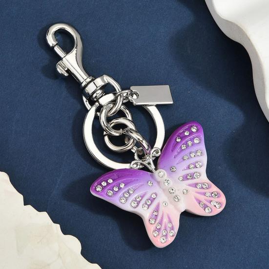 Keychain Pendant Rhinestones Inlaid Gradient Butterfly Shape Key Chain with Lobster Clasp Bag Charm Backpack Accessory