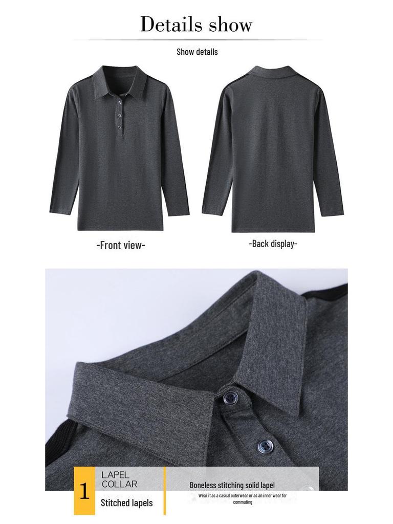 Langärmeliges Baumwoll-T-Shirt mit Revers für Damen - Übergröße, lockere Passform, reine Baumwolle