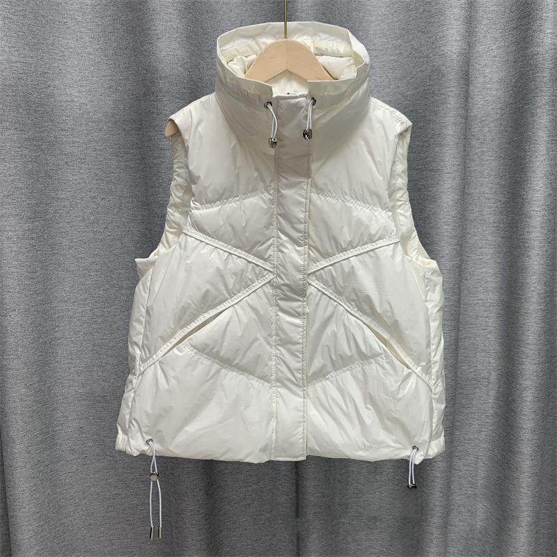 

Зимний женский однотонный теплый жилет без рукавов с воротником-стойкой и воротником-стойкой, свободное шикарное белое пальто на утином пуху One Size бежевый
