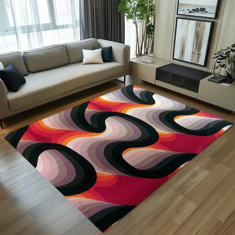 Retro Wavy Stripe Area Rug Soft Non-Slip Carpet Psychedelic Abstract Home Decor Floor Mat for Living Room Bedroom