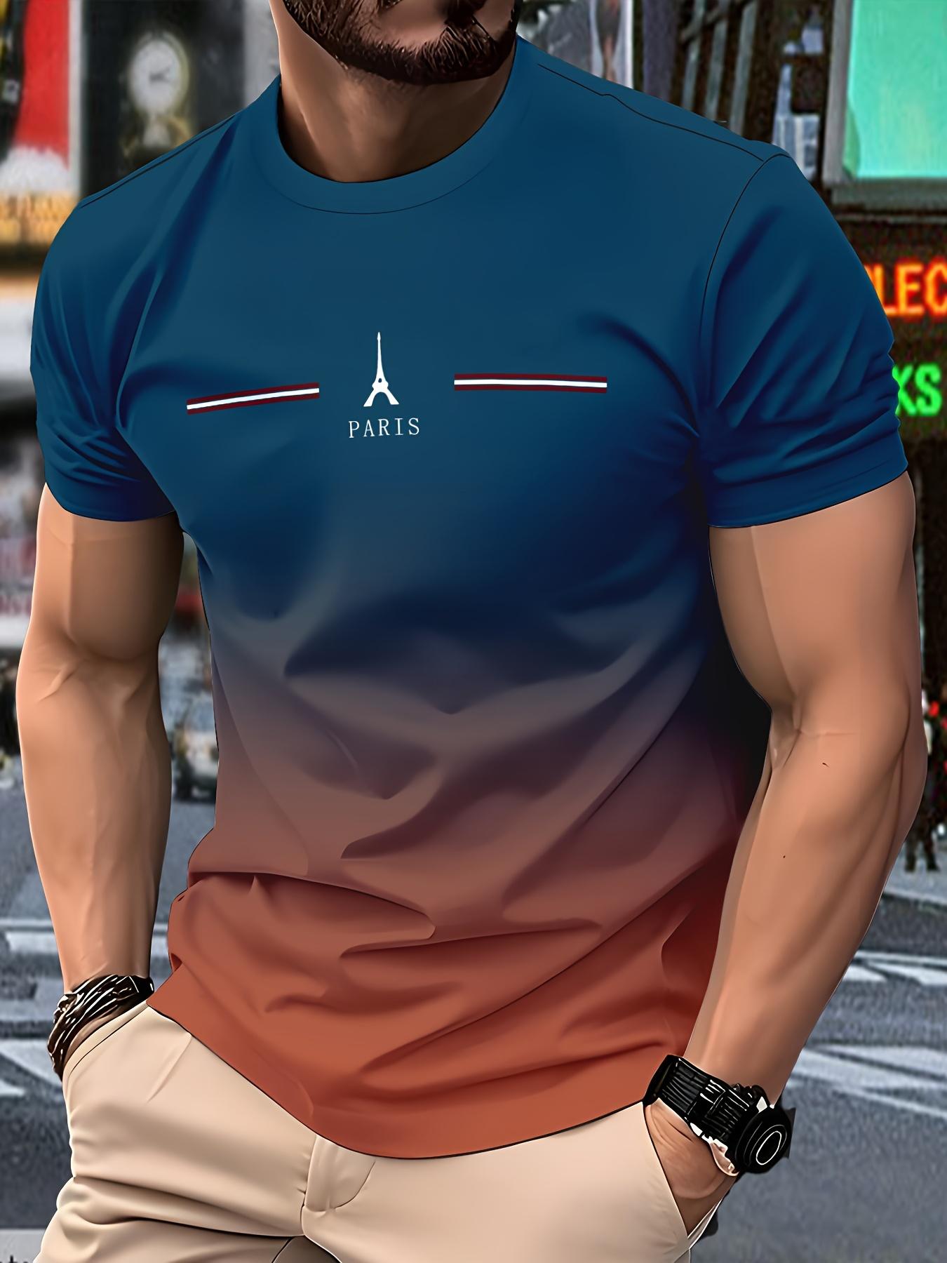 Men S Paris-Inspired Gradient T-Shirt - 100% Polyester. Ro S