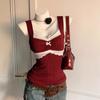 Women's Y2K Style Sleeveless Cami Top Lace Trim Bow Decor Slim Fit Casual Blouse For Spring Summer