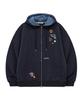 Waikei Star Dolphin Embossed Graphic Zip-Up Hoodie Navy
