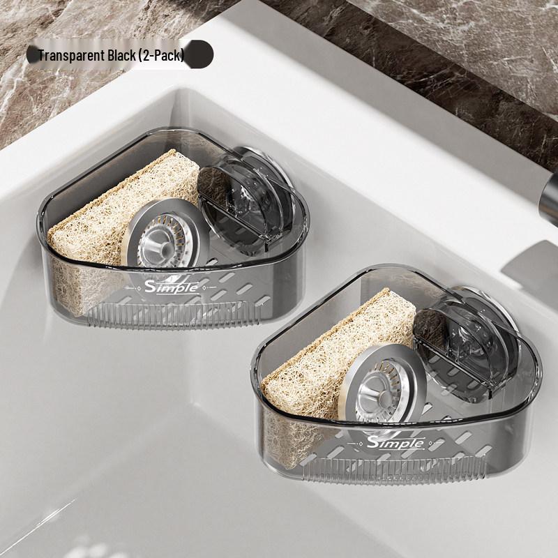 Corner Sink Storage Rack - Multi-functional Sponge & Dish Organizer with Suction Cup Wall Mount