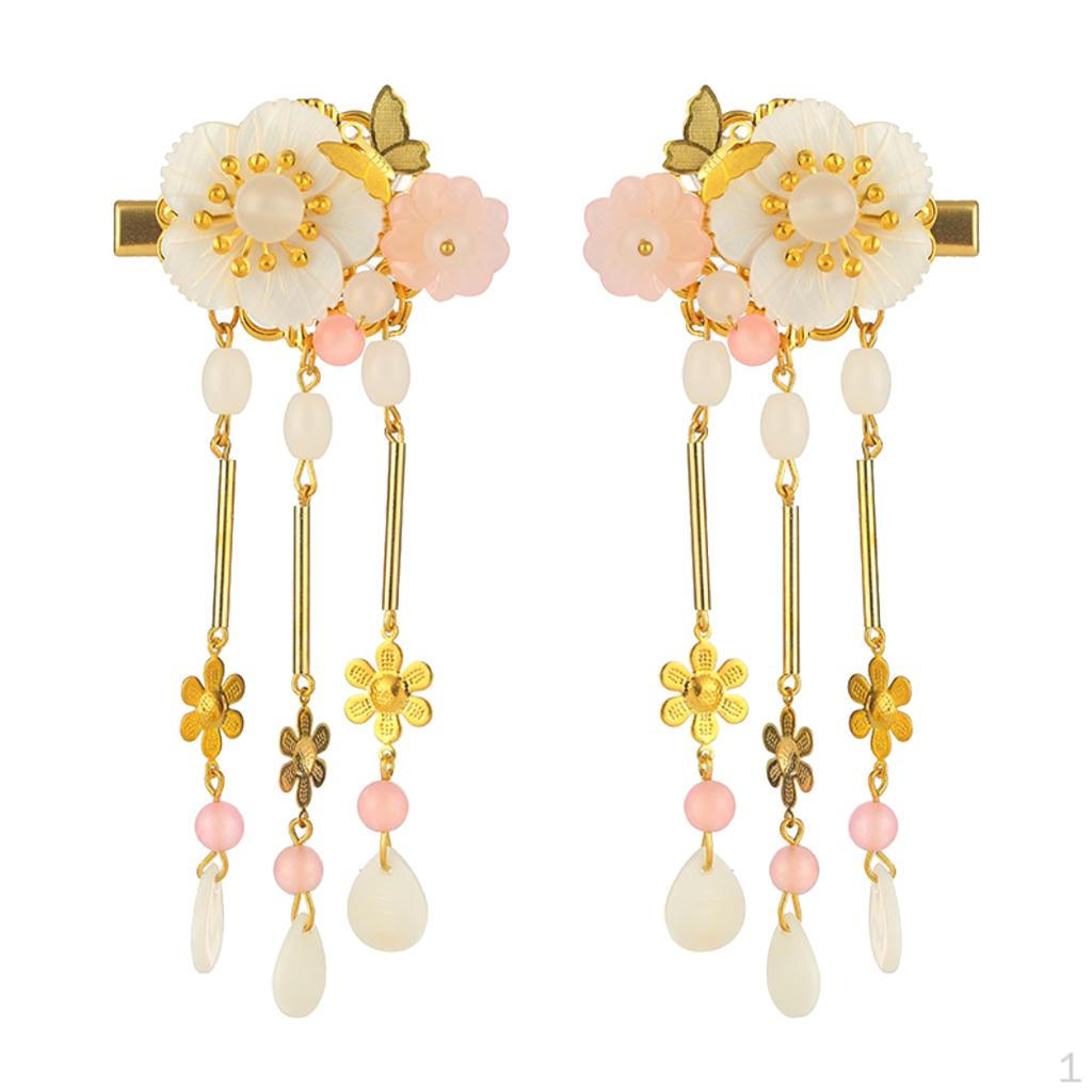 

Chinese Jade Beads Tassel Hair Clips Pins Butterfly Barrette For Women золотистий