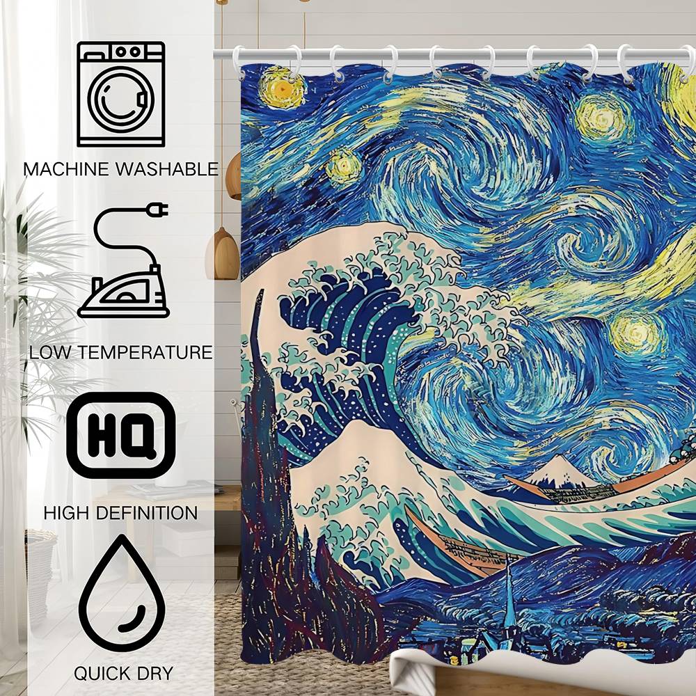 Art The Great Wave Shower Curtain Summer Beach Bathroom Decorative Shower Curtain, Waterproof