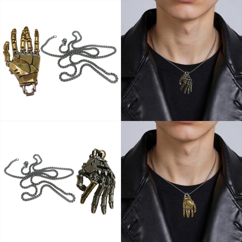 Bionic Movable Finger Joints Hand Pendant with Chain for Men/Women Contemporary Mechanical Jewelry Statement Accessory