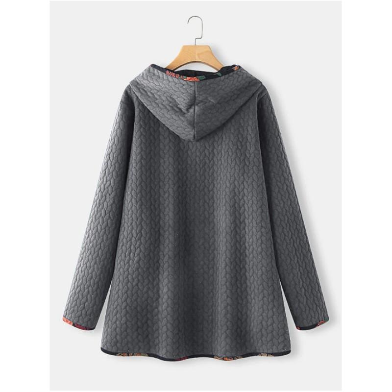 Women's Spring and Autumn Long Sleeve Loose Hooded Tops Plus Size Mid-Length Casual Jacket