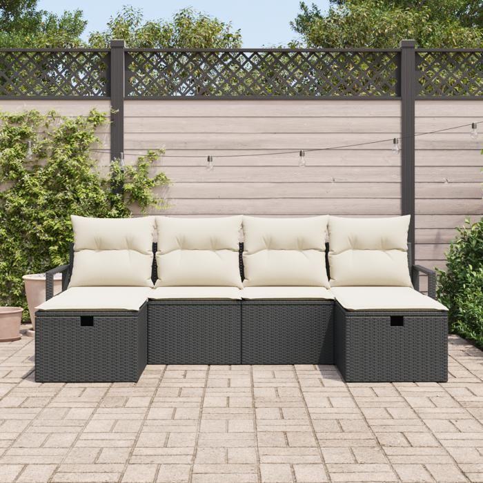 VidaXL Ensemble de Canapé de Jardin 6 Pièces avec Coussins Noir et Crème en Rattan Synthétique, résistant aux intempéries. 3359216