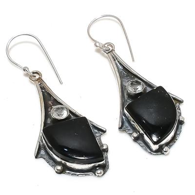 Natural Plume Root Jasper, White Topaz 925 Sterling Silver Earring 2.36" f3E42