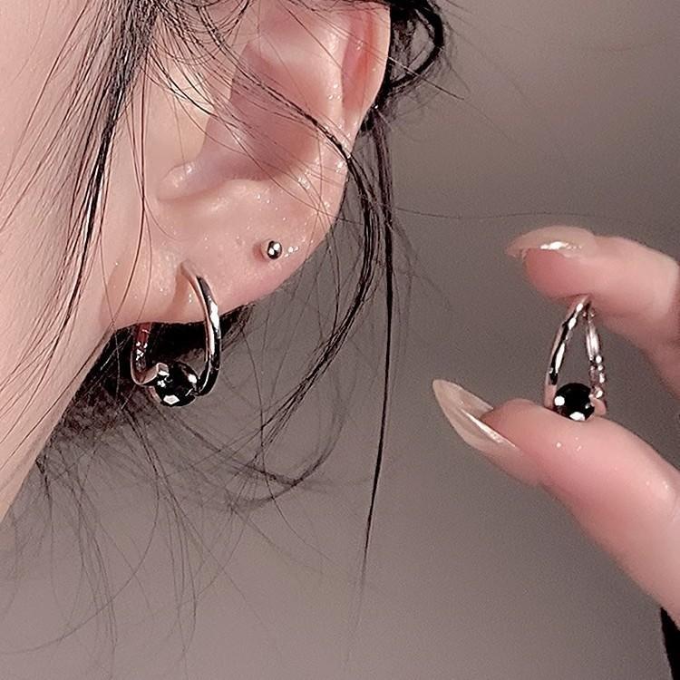 French Black Zircon Cross Earrings Women s Design Ear Buckle Earrings