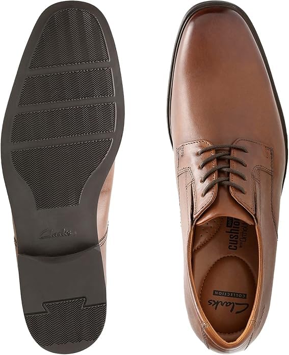 Clarks Tilden Plain Dark Tan Leather Business and Size Cm Men's Lace-Up Shoes, Lightweight, Breathable, Comfortable, 28.0 [Used]