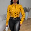 Damen S Langarm Bluse mit Herzmuster und Schleifenkragen