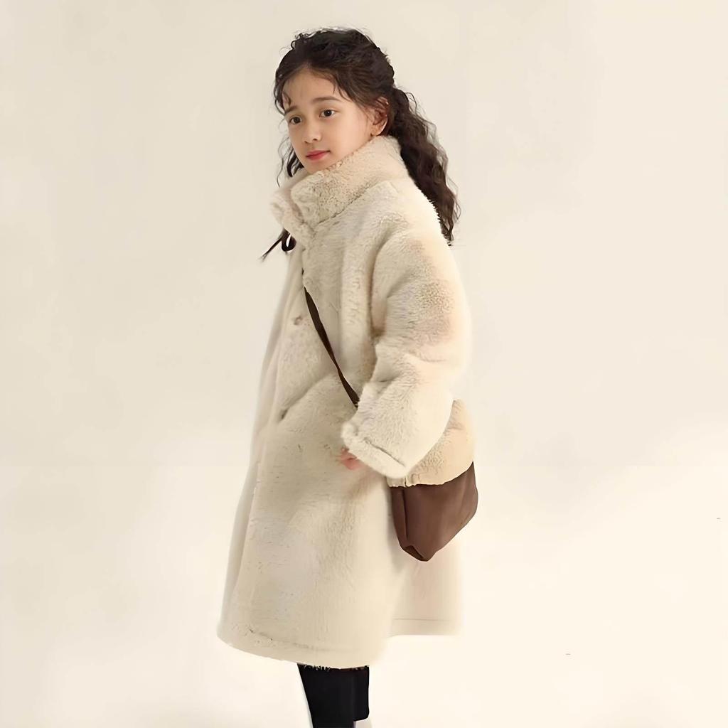 Girls' Long Faux Fur Winter Coat – Thick Plush Mink Velvet Lining