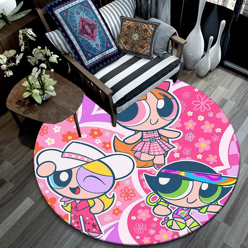 The Powerpuff Girls,Round Area Rug,Carpet Rug for Living Room Bedroom Sofa Playroom Decor,Non-slip Floor Mat