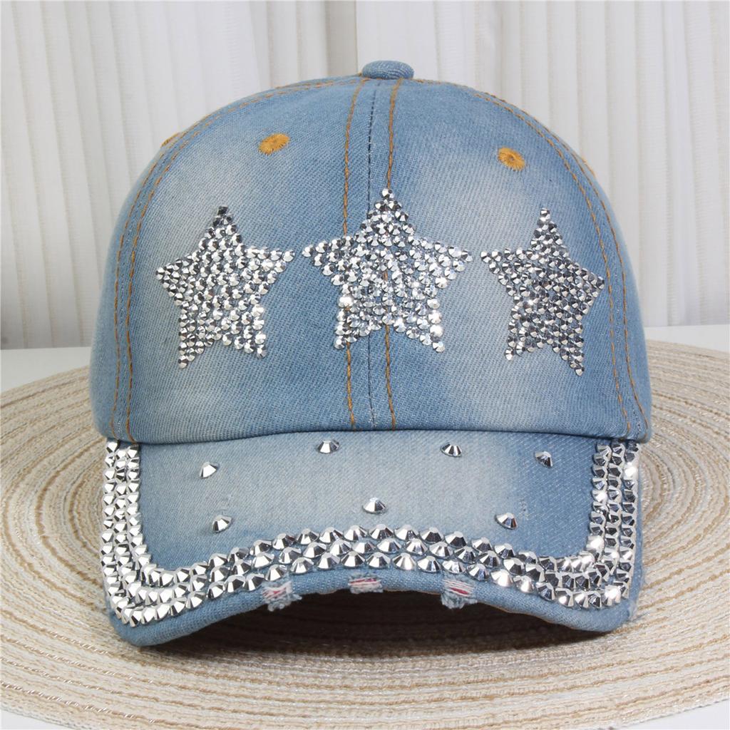 Rhinestones Baseball Hat Fashion Denims Hat Retros Street Hat Sunshades Hat for Women and Men
