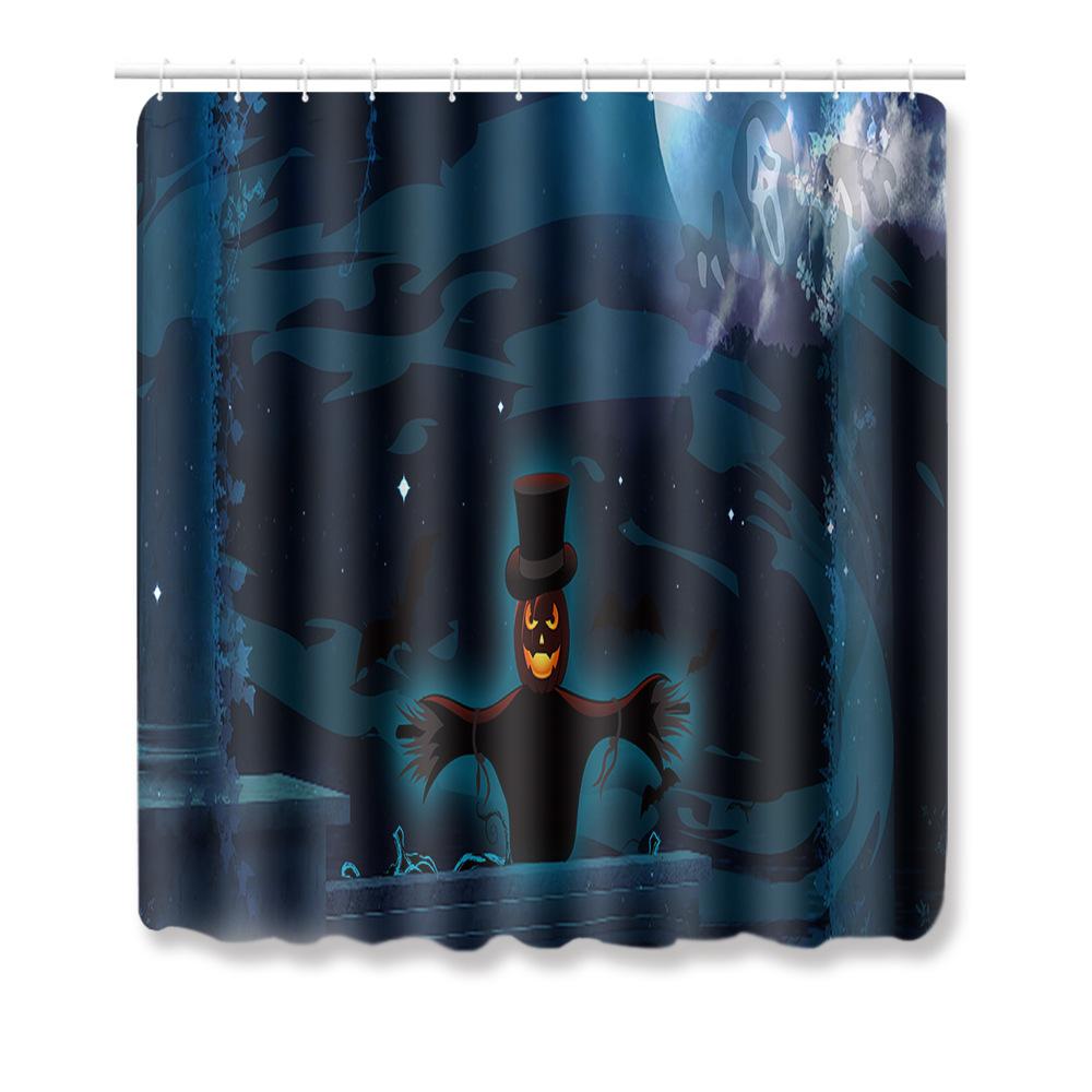 Halloween Shower Curtain Floor Mat Combination Four-Piece Set Bathroom Toilet Carpet Shower Room Foot Mat