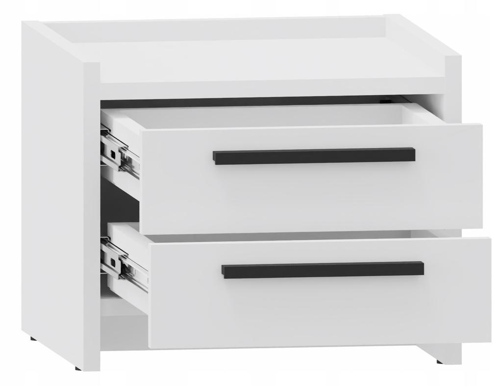 Altivo 2Sn White Bedside Table, 2 Low Drawers, Small Chest Of Drawers