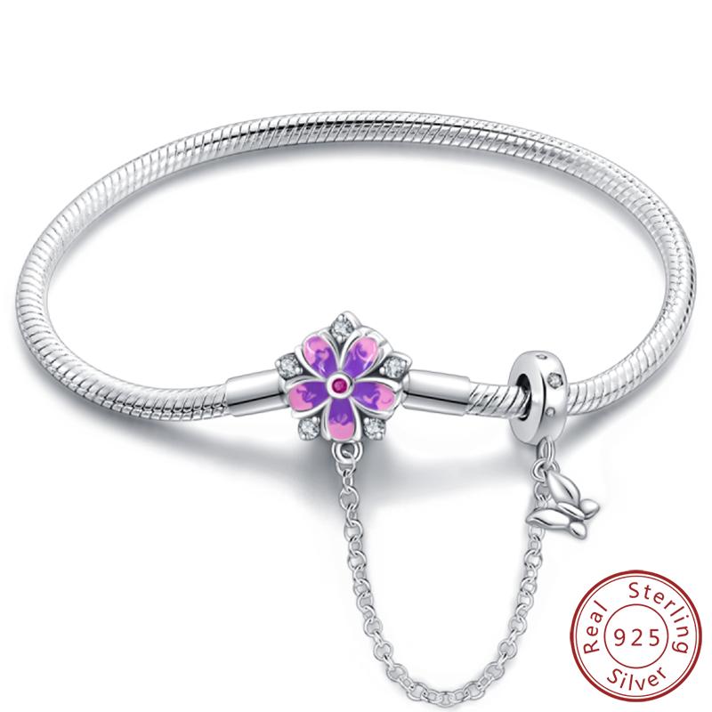 Real 925 Sterling Silver 17-20CM Butterfly Pet Ocean Starry Sky Original Bracelet Fit for Wedding Fine Jewelry DIY Making