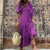 Summer Beach Dress Floral Print Bohemian Long Dress Loose V Neck Fashion Women