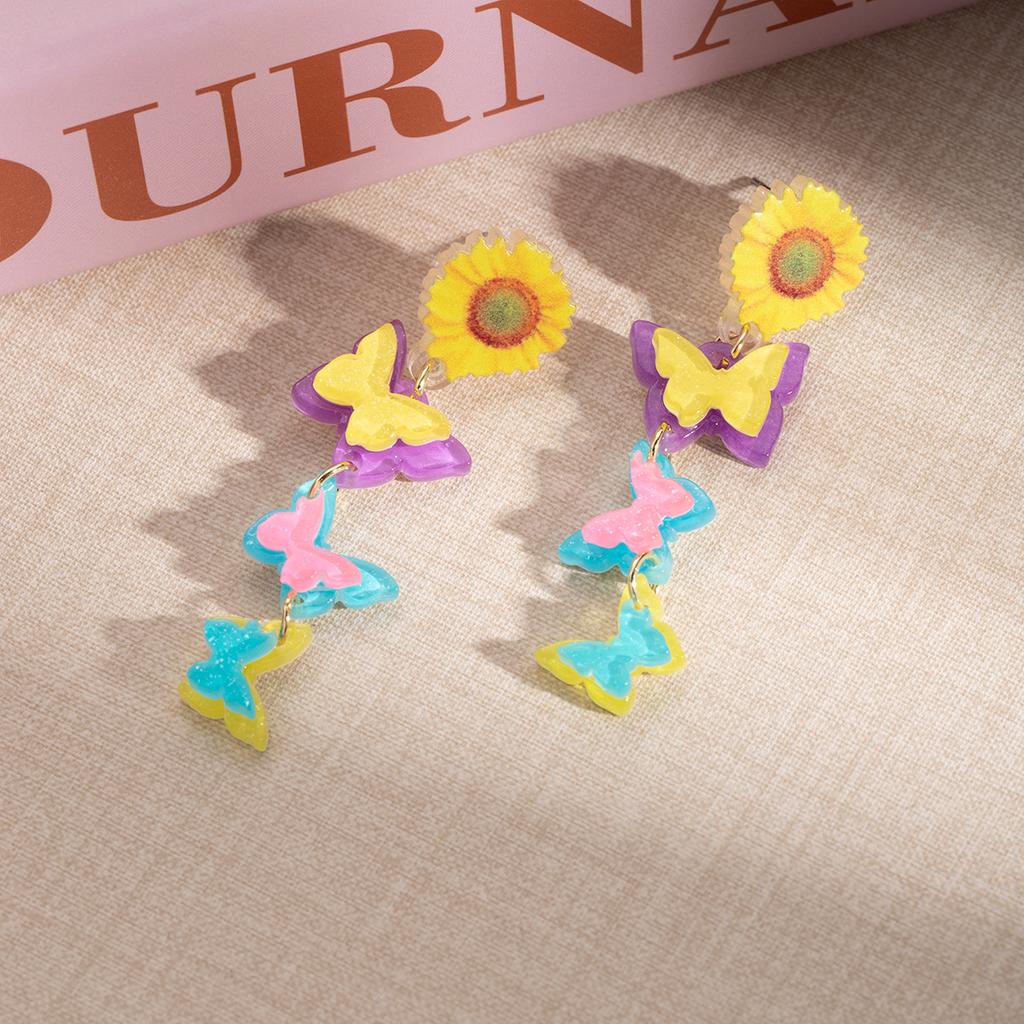 Small Fresh Sunflower Acrylic Earrings Colored Dopamine Butterfly Earrings Female Atmosphere Girl Earrings