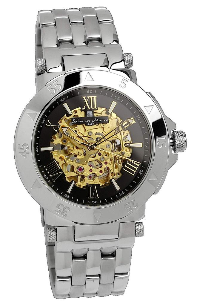 Salvatore Marra Men's Automatic Skeleton Watch in Silver and Gold, Perfect for Business and Formal Wear