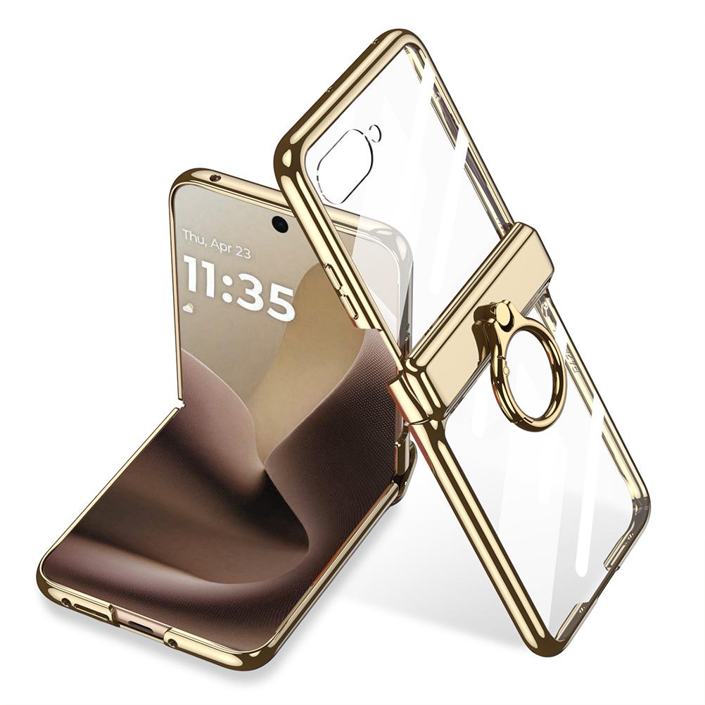 

Electroplated Frame Transparent with Metal Ring Holder Hinge Glass Protective Film Case For Motorola Razr 60 Ultra Cover Motorola Razr 60 Ultra