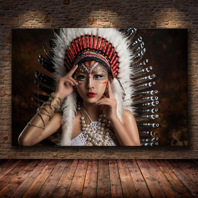 

Картина на холсте, индийская женщина-абориген, настенное искусство, холст, постеры и принты, печать фотографий для украшения дома, гостиной 60x80cm no frame