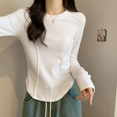 Women Spring Autumn Long Sleeve O Neck  Solid Color Slim Fit Pullover T Shirt Blouse Top
