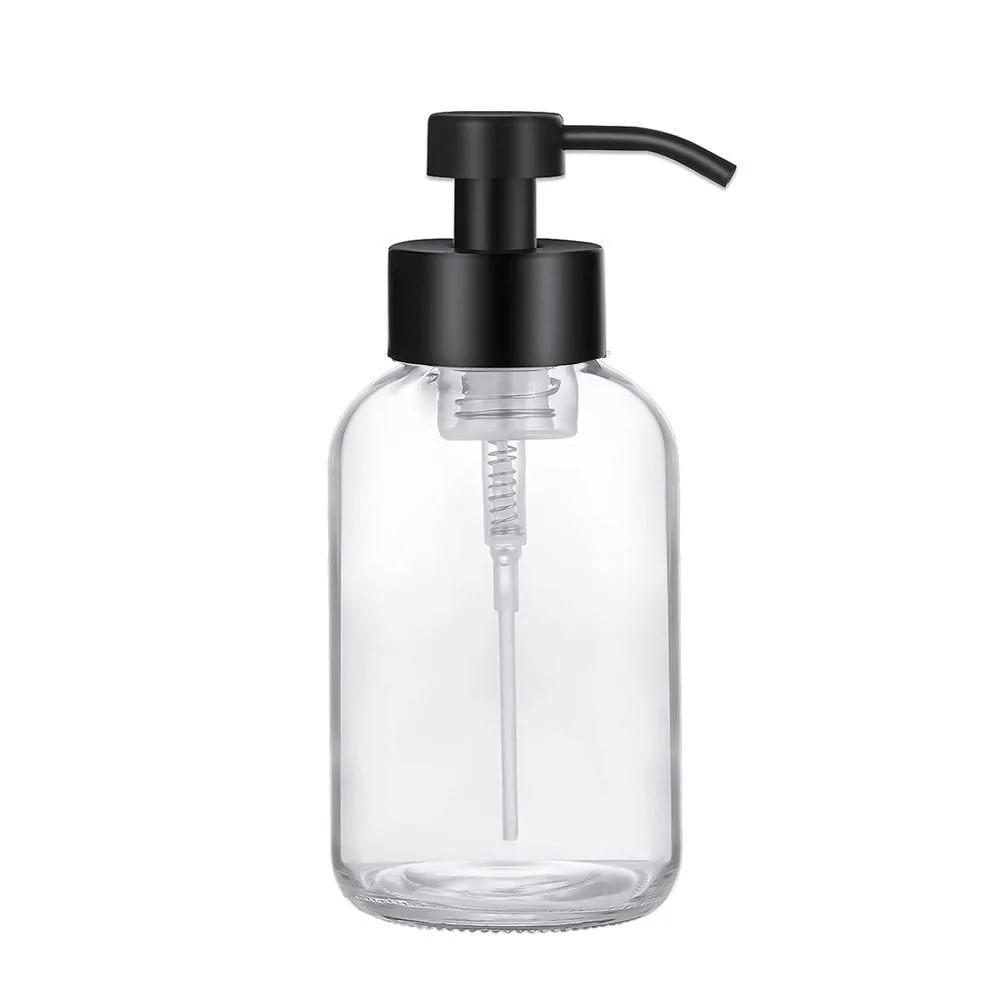 Anti-slip Refillable Foaming Soap Dispenser Thick Glass Round Foam Pump Bottle Amber Reusable Brown Glass Jar Bathroom
