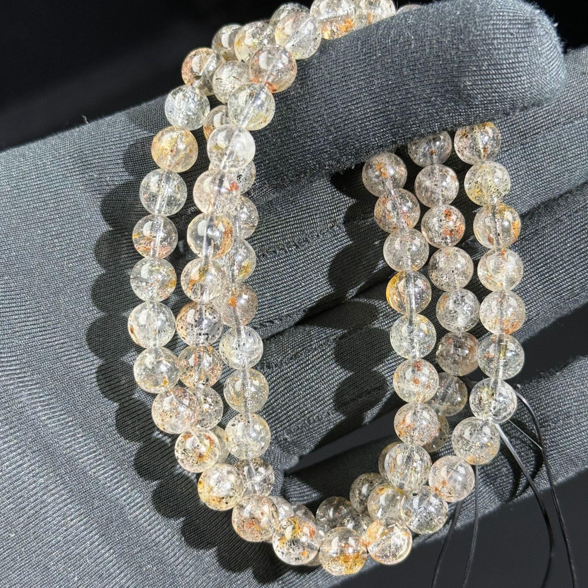 7A Natural Black Strawberry Crystal Three-Circle Bead Bracelet for DIY Jewelry Making.