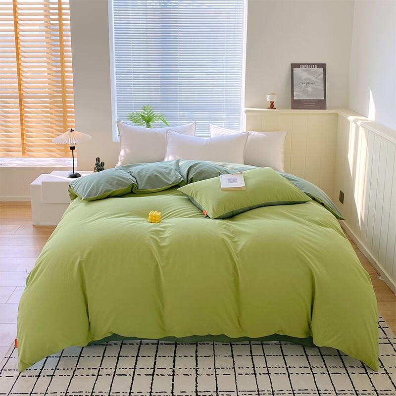 Simple Two-Tone Washed Cotton 4-Piece Bedding Set 1.8m Bed, 4-Piece Flat Sheet Set