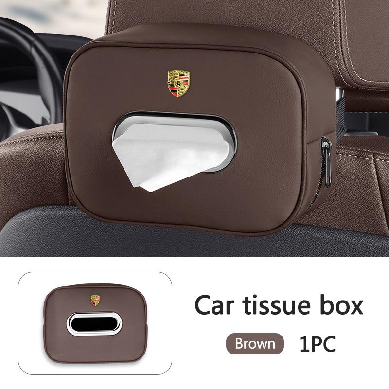 High quality Car Leather 3D Logo Tissue Bag Protector Cover Tissue box For Porsche Panamera Macan Boxster Cayman Cayenne 911 718 FU3