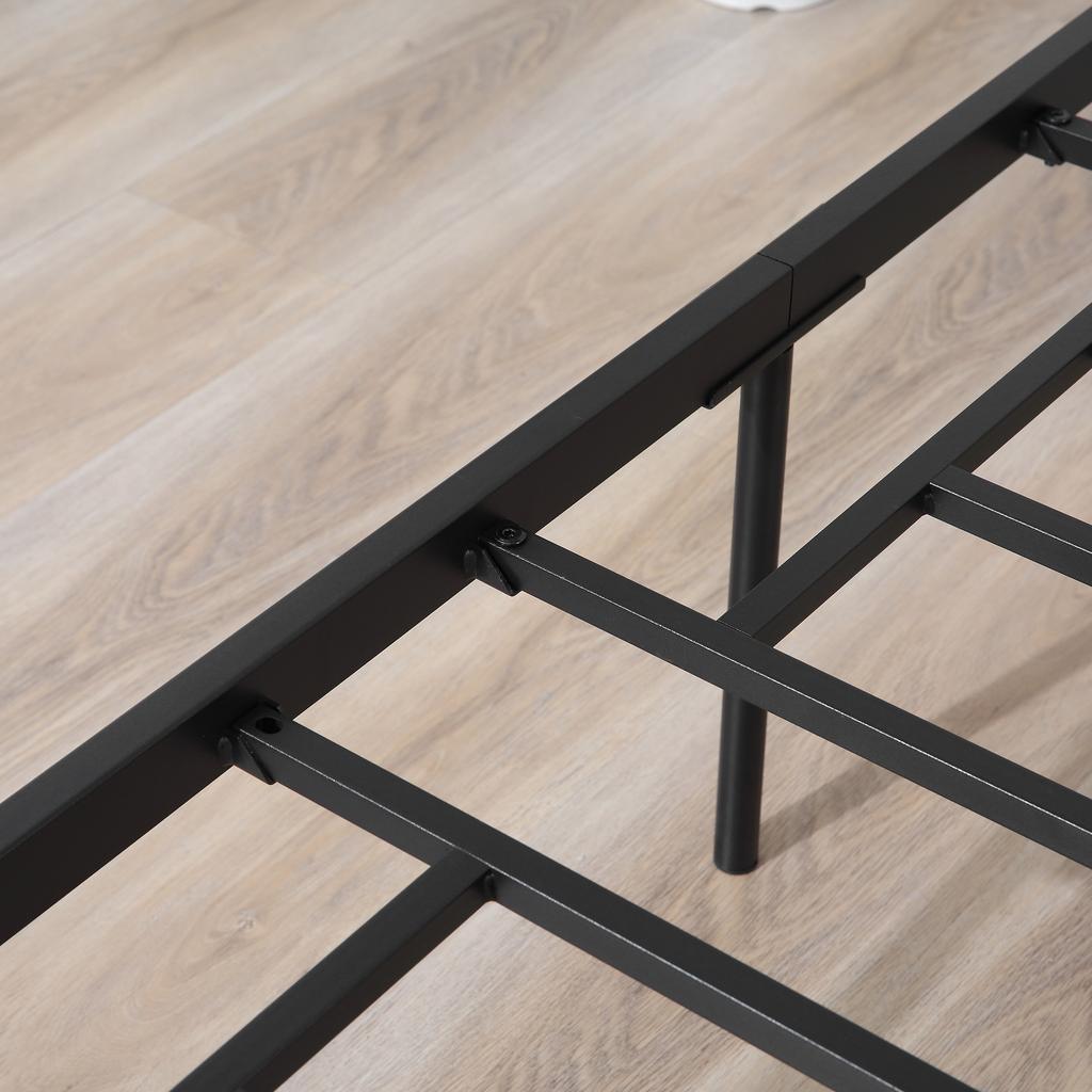 Double Bed Frame in Steel 160x200cm with Slats, Headboard and Footboard - Black