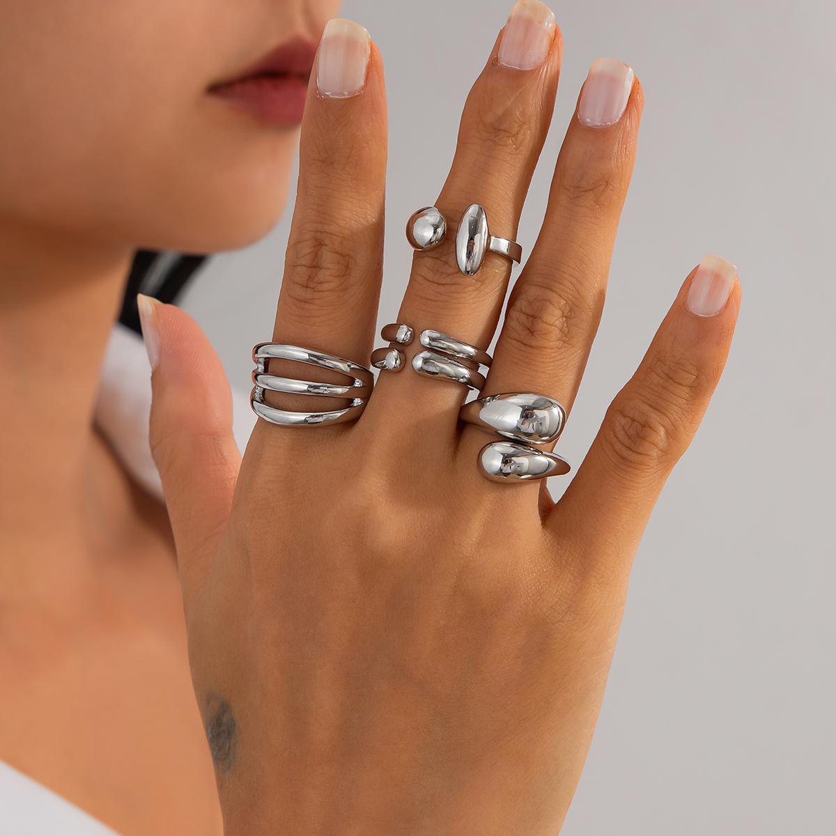 

Ingemark 4 Pcs/Set Punk Geometry Water Drop Open Rings for Women Vintage Creative Irregular Knuckle Ring Daily New Jewelry Gift