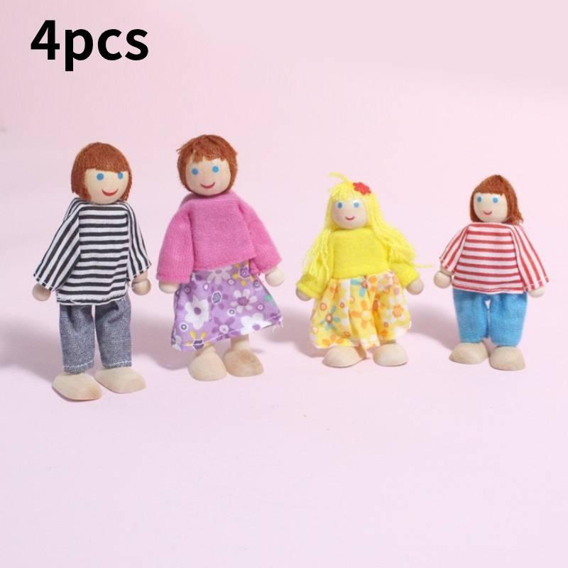 Очаровательный набор деревянной кукольной мебели для детей, включающий красочные аксессуары для спальни, кухни и гостиной 4pcs Doll