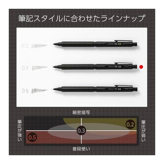 Pentel OrenzNero 0.3mm Mechanical Pencil, PP3003-A, Orenz System, Automatic Lead Feeding, 12-Sided Barrel, Matte Black