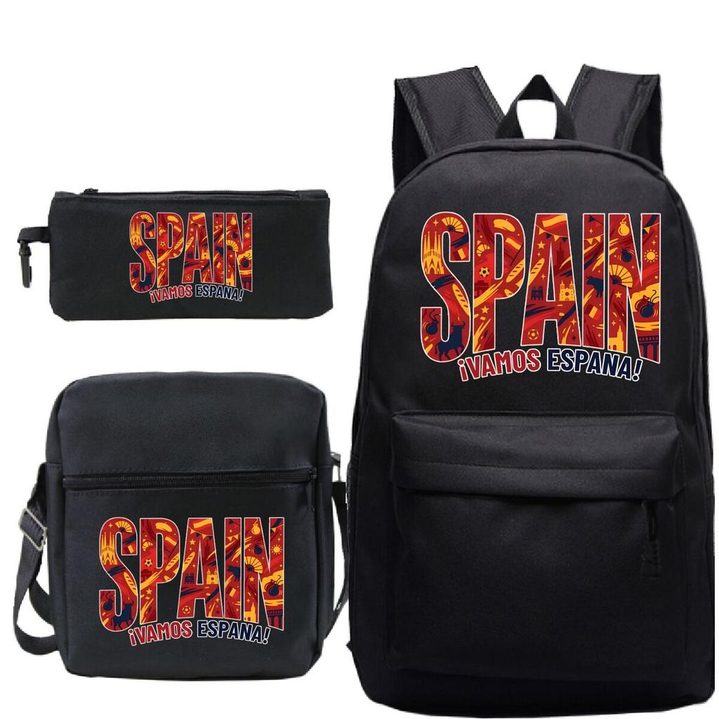 "¡VAMOS ESPAÑA" Spain Themed 3Pc Backpack Set Boy Girl Student Fashion Mini Crossbody Bag and Pencil Case Suit Unisex Mochilas