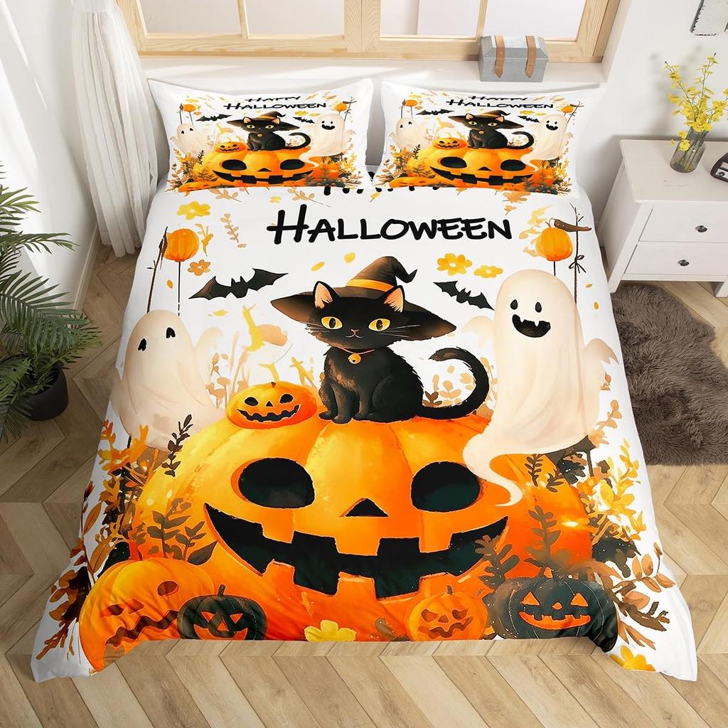 Happy Halloween Duvet Covers Queen King Size Lightweight Quilt Cover With 2 Pillowcases Horror Themed Bedding Sets No Comforter